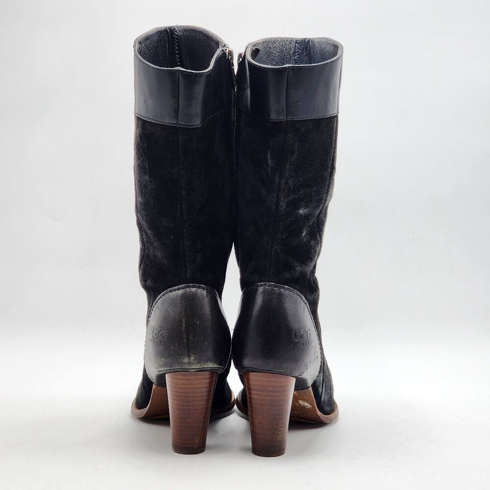 UGG Australia Stella Suede Leather Black Heeled Boots Size 9 - Picture 5 of 11